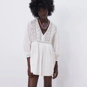 ZARA NWT White Cutwork Embroidery Mini Dress - small